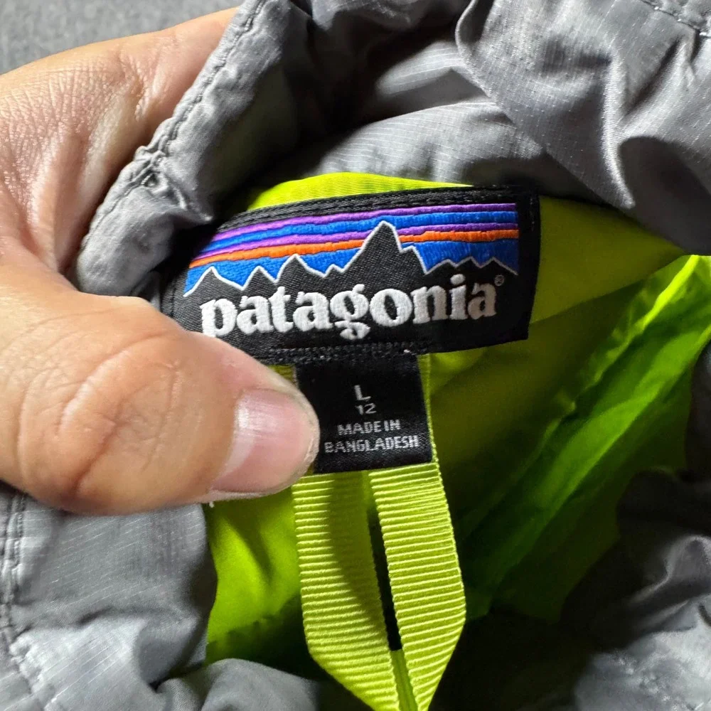 Patagonia Down Sweater Vest Boys L 12 Gray Lime Green 68221 Puffer Quilted Warm